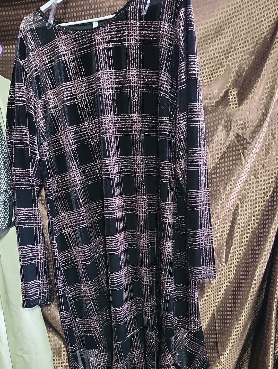 Black And Pink Plaid Midi Dress - Women's Long Sleeve